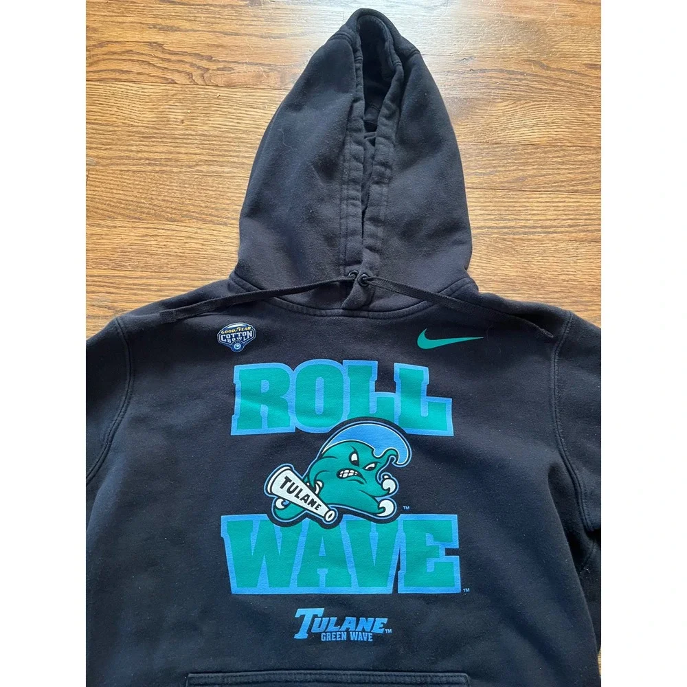 Nike Tulane Green Wave Roll Wave Cotton Bowl Hoodie Black Mens Medium CT1778-010